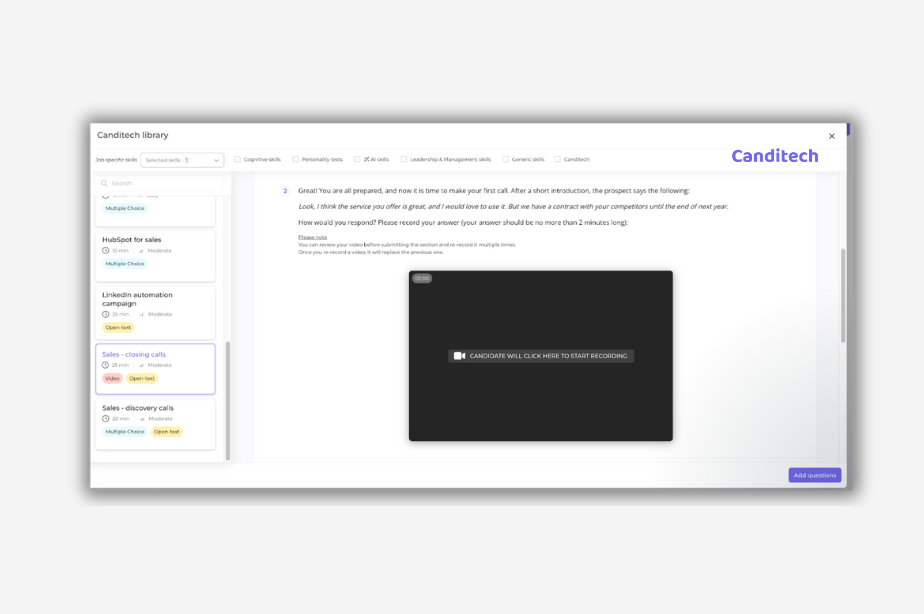 Job Simulation pre-employment testing example