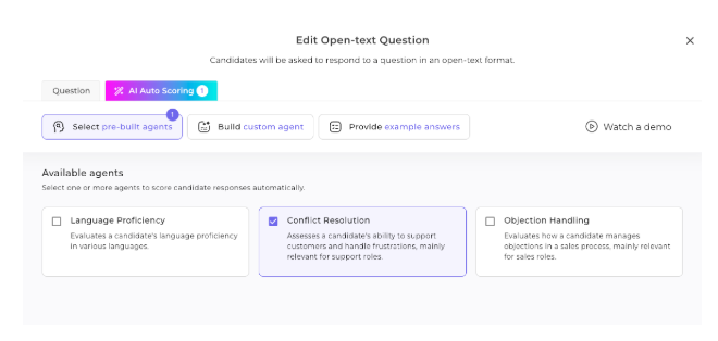 The AI Auto-Scoring Options offered by Canditech's Skill Assessment Platform