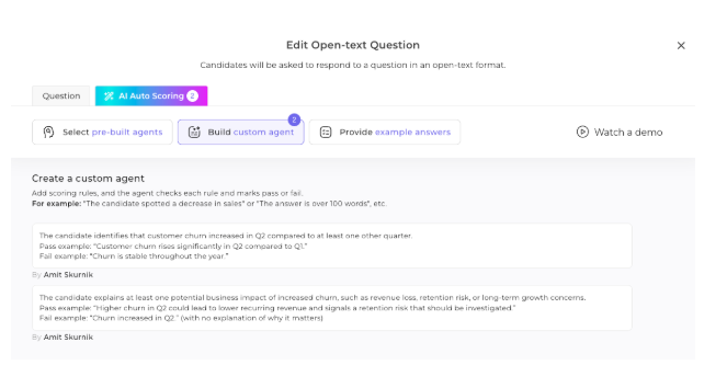 The AI Auto-Scoring Options offered by Canditech's Skill Assessment Platform